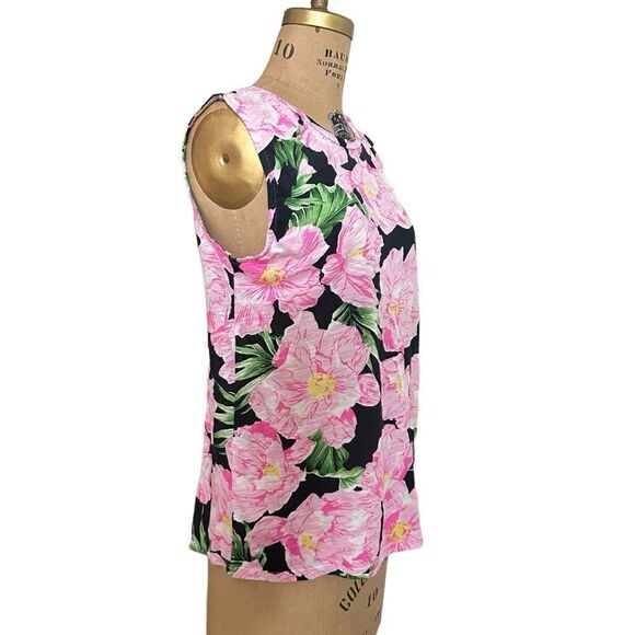 French Connection Pink and Black Floral tank top sleeveless T-shirt size medium - Picture 1 of 9